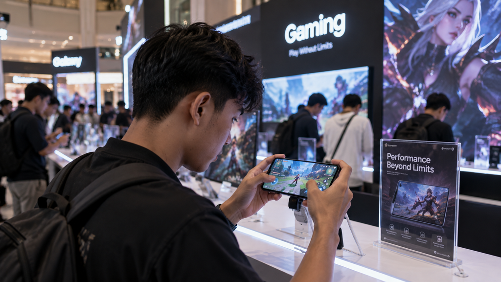 Snapdragon Summit 2026: Rilis Dua Chip Flagship 2nm 7 Pengunjung mencoba langsung performa grafis dan gaming di area demo Snapdragon Summit 2026.