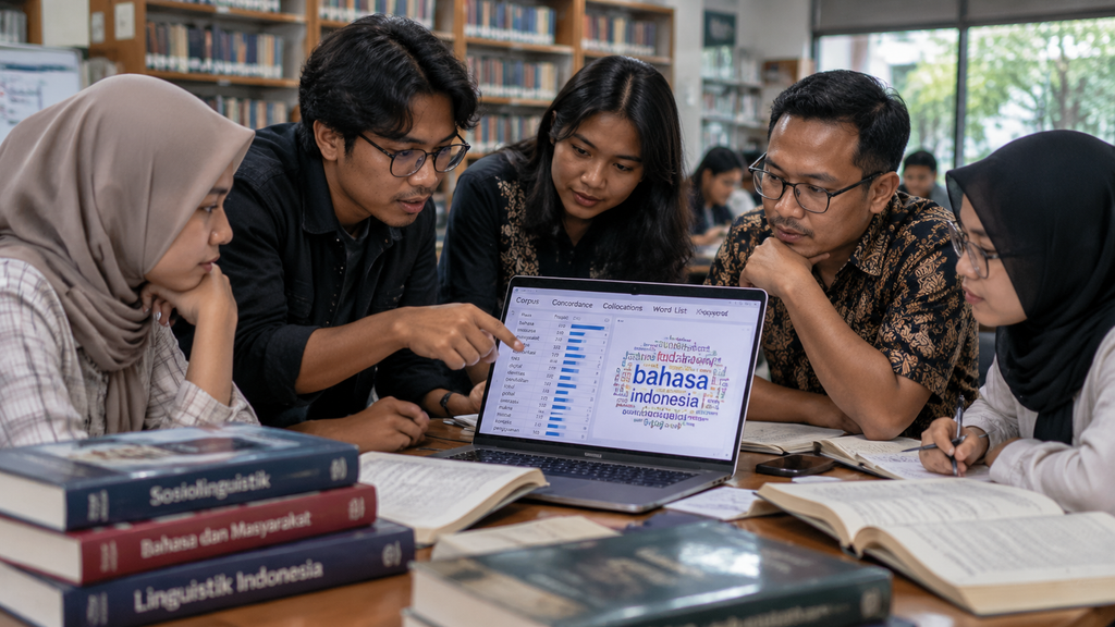 GoTo Resmi Rilis Model AI 27 Miliar Parameter yang Paham Bahasa Daerah 5 Mahasiswa dan peneliti linguistik di kampus mendiskusikan kumpulan data teks bahasa daerah di depan layar laptop.